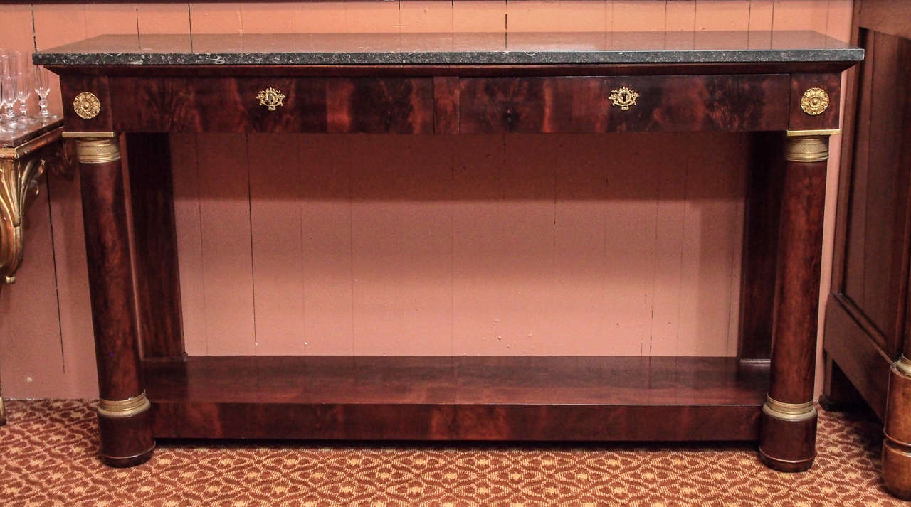 Unusual French Empire Period Mahogany Console with Marble Top