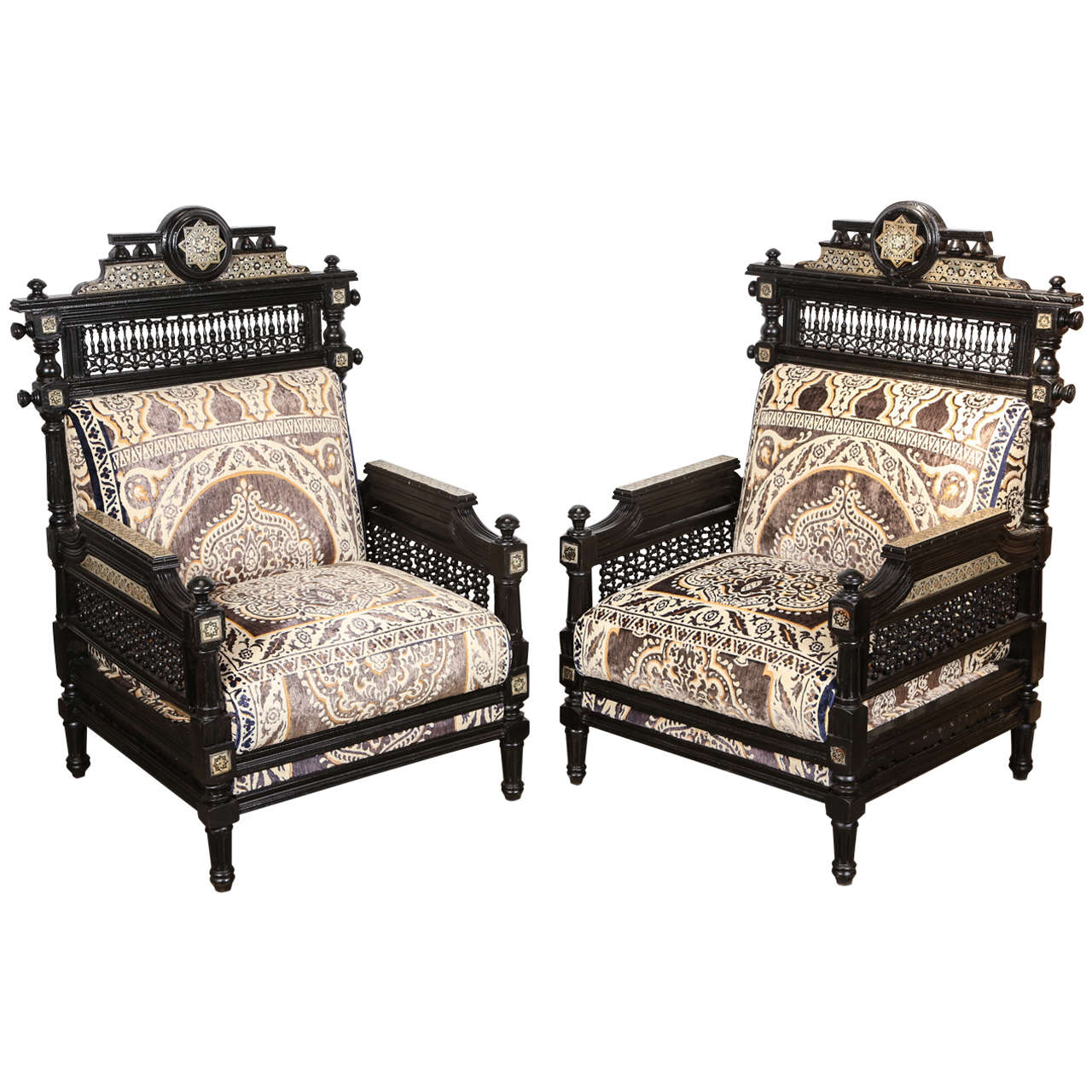 Antique Syrian Moorish Style Black Armchairs For Sale at 1stdibs