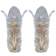 Pair of Exquisite Murano Sconces with Acanthus Leaf Designs by Barovier & Toso