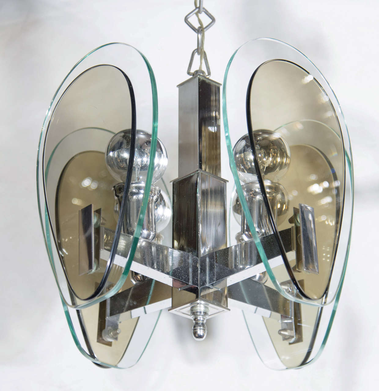 Polished Fontana Arte Style Italian Mid-Century Modern Pendant Light 