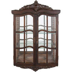 Victorian Antique Curio Cabinet with Hand Carved Wood Designs