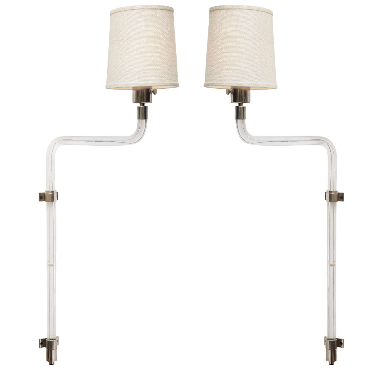 Pair of 1970s Charles Hollis Jones Sconces in Lucite and Nickel