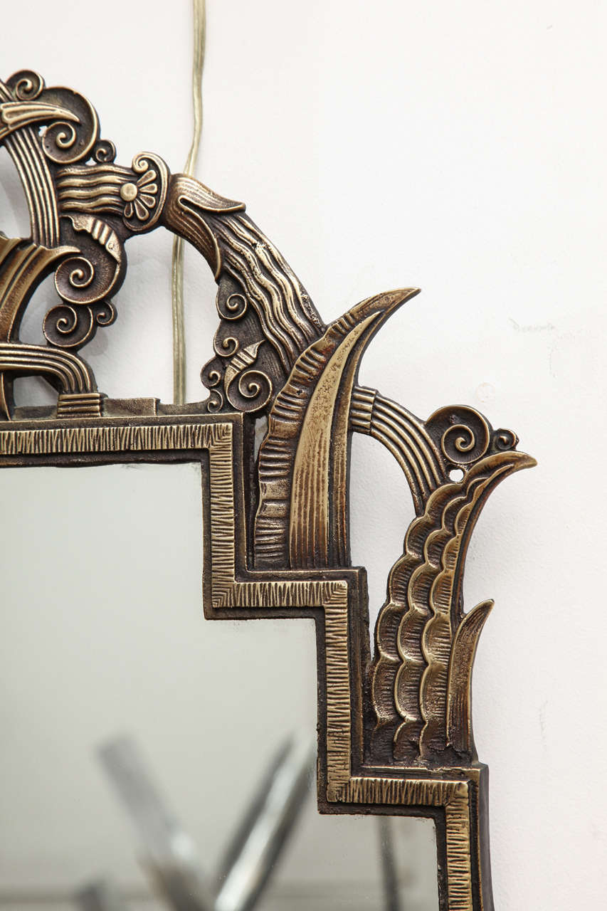 1920s Art Deco Bronze Mirror Attributed to Jules Bouy In Excellent Condition In New York, NY