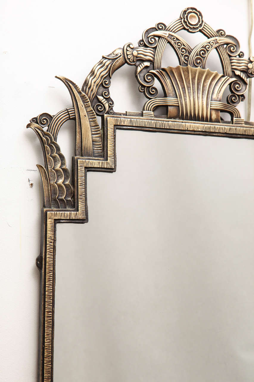 1920s Art Deco Bronze Mirror Attributed to Jules Bouy 2