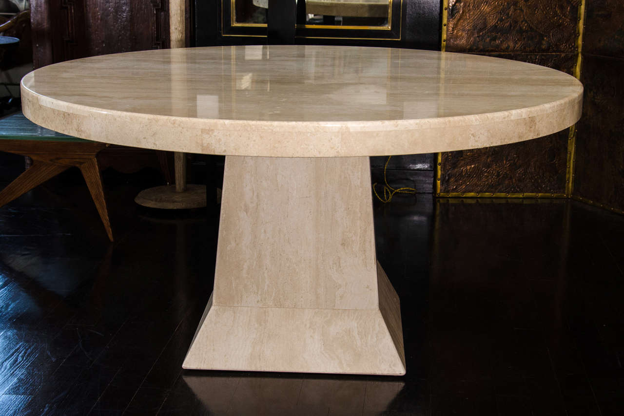 Travertine Pedestal Table In Excellent Condition In New York, NY