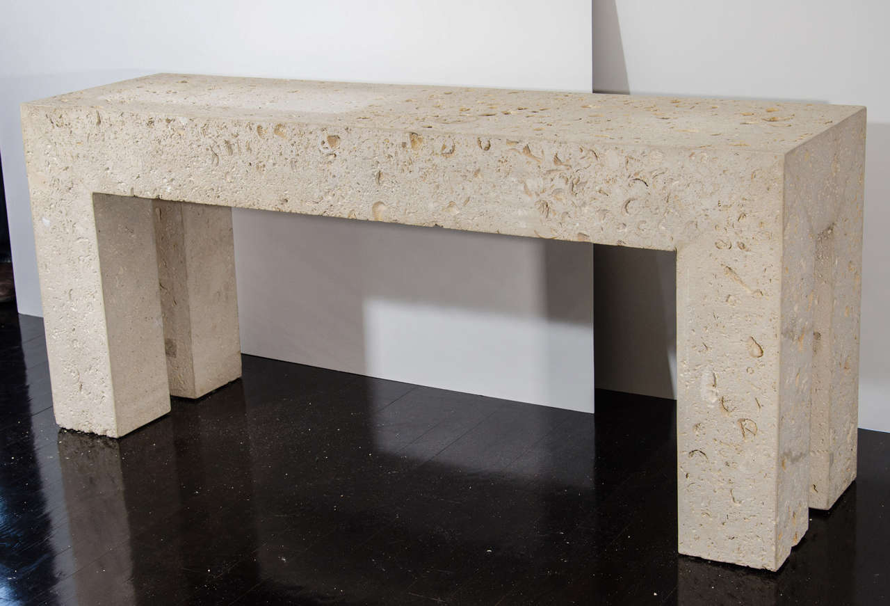 A console table made of solid Limestone embedded with fossil.
A great summer house find!