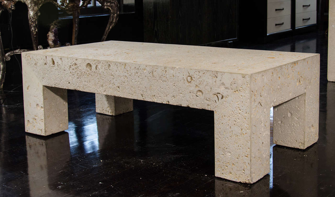 A large and dense coffee table made solid coral stone.
Very light and perfect in any summer interior.