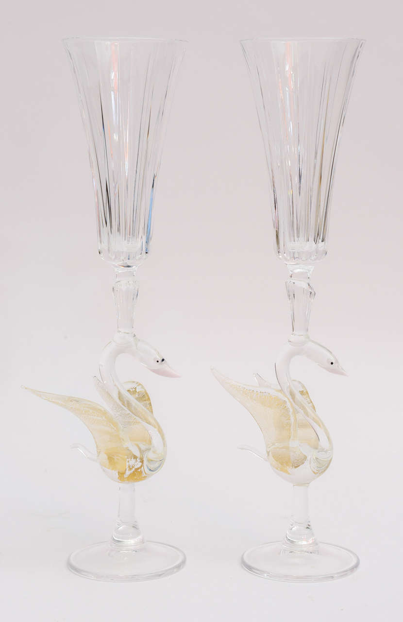 Modern Pair of Monumental Austrian Crystal Goblets/ Champagne/ Wine Flutes