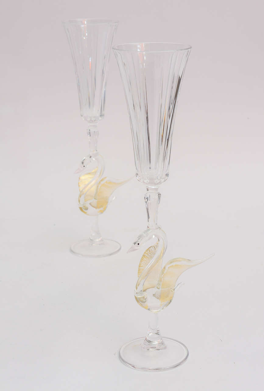 Pair of Monumental Austrian Crystal Goblets/ Champagne/ Wine Flutes 5
