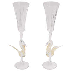 Pair of Monumental Austrian Crystal Goblets/ Champagne/ Wine Flutes