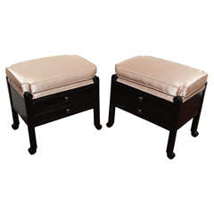 Pair of French Art Deco Stools with silk taupe textile