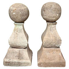 Unusual Pair of Marked Cast Stone Finials 2