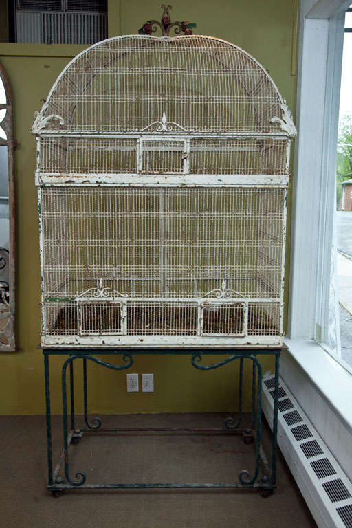 French Metal Birdcage on Stand For Sale