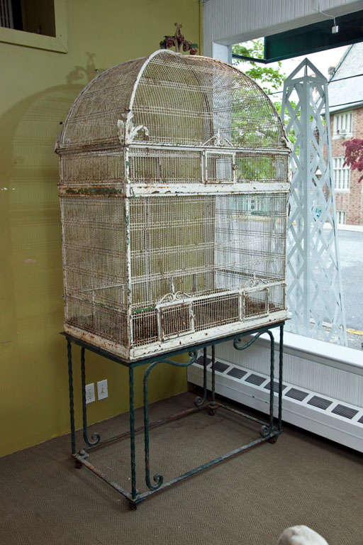 19th Century Metal Birdcage on Stand For Sale