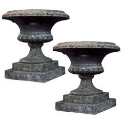 Set of Four Semi Lobed Cement Urns 7