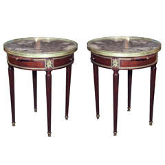 Pair of Maison Jansen Marble Top Bouilliotte Tables