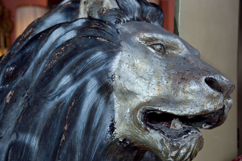 20th Century Fiberglass Paint Decorated Carousel Lion