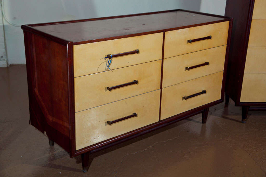 American Pair Mid-Century Modern Mahogany And Parchment Compatible Chests Dressers