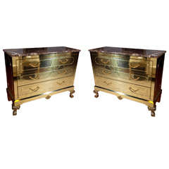 Pair of Brass Bachelor Chests - Commodes