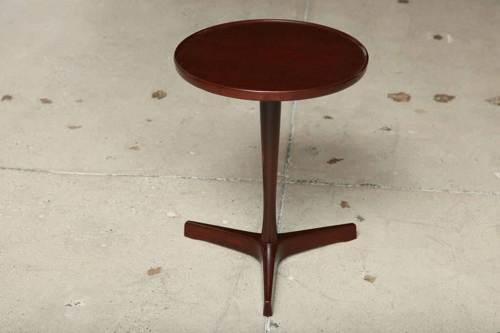 Teak tripod drinks table by Hans Anderson.  Signed.  Denmark, circa 1950.

Dimensions:
17.5 inch height
13.5 inch top diameter
13.75 inch base width

Item may be viewed at the 1stdibs@NYDC showroom at the New York Design Center, 200