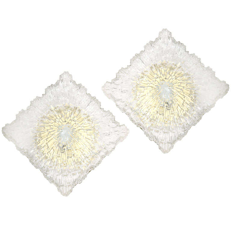 Italian Textured Glass Wall Sconces or Flush Mount Fixtures