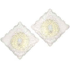 Italian Textured Glass Wall Sconces or Flush Mount Fixtures