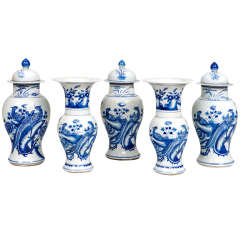 Vintage Five Piece Blue and White Porcelain Garniture Set