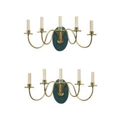 Pair Of Brass Turquoise Painted Sconces