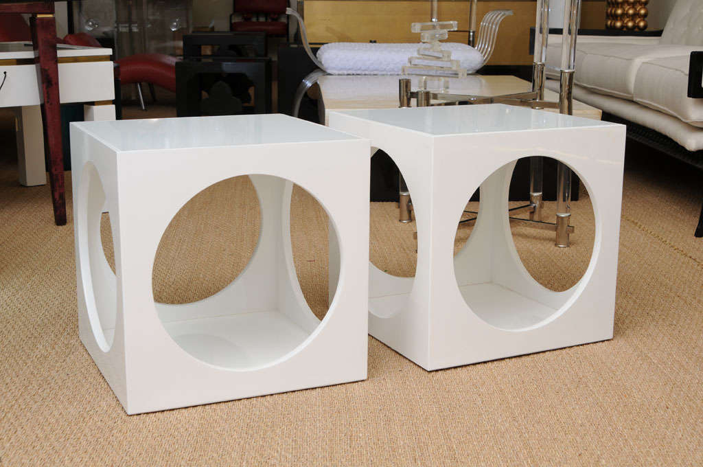 American Sculptural Cutout White Lacquered End Tables