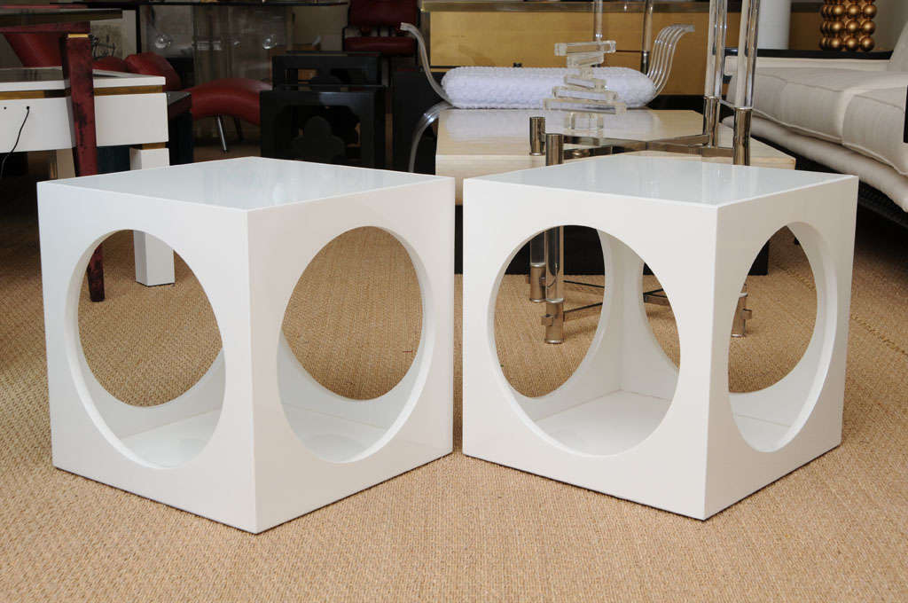 20th Century Sculptural Cutout White Lacquered End Tables