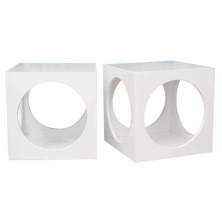 Sculptural Cutout White Lacquered End Tables