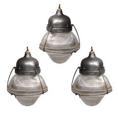 French Holophane Pendant Lights