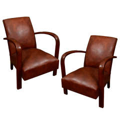 French 1940's Leather Hoop Arm Chairs