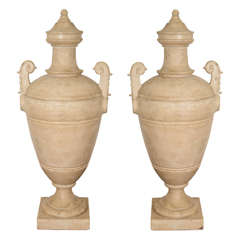 Pair of Large Painted Composite Urns