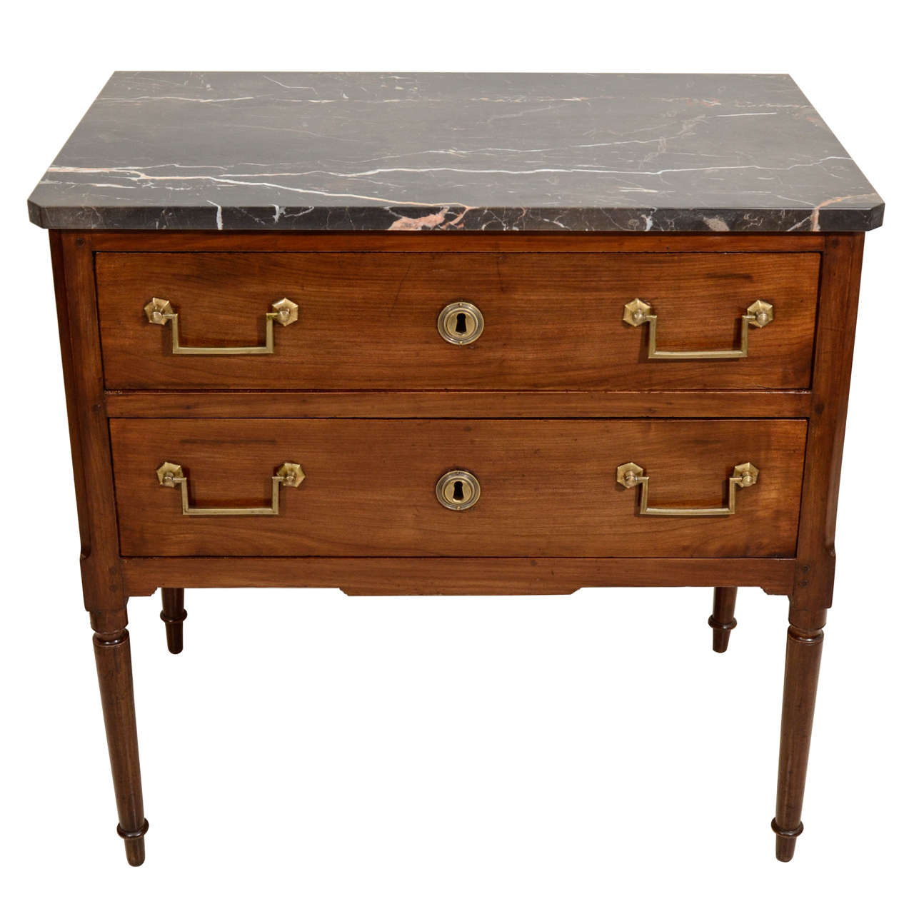 Two-Drawer Walnut and Marble Commode