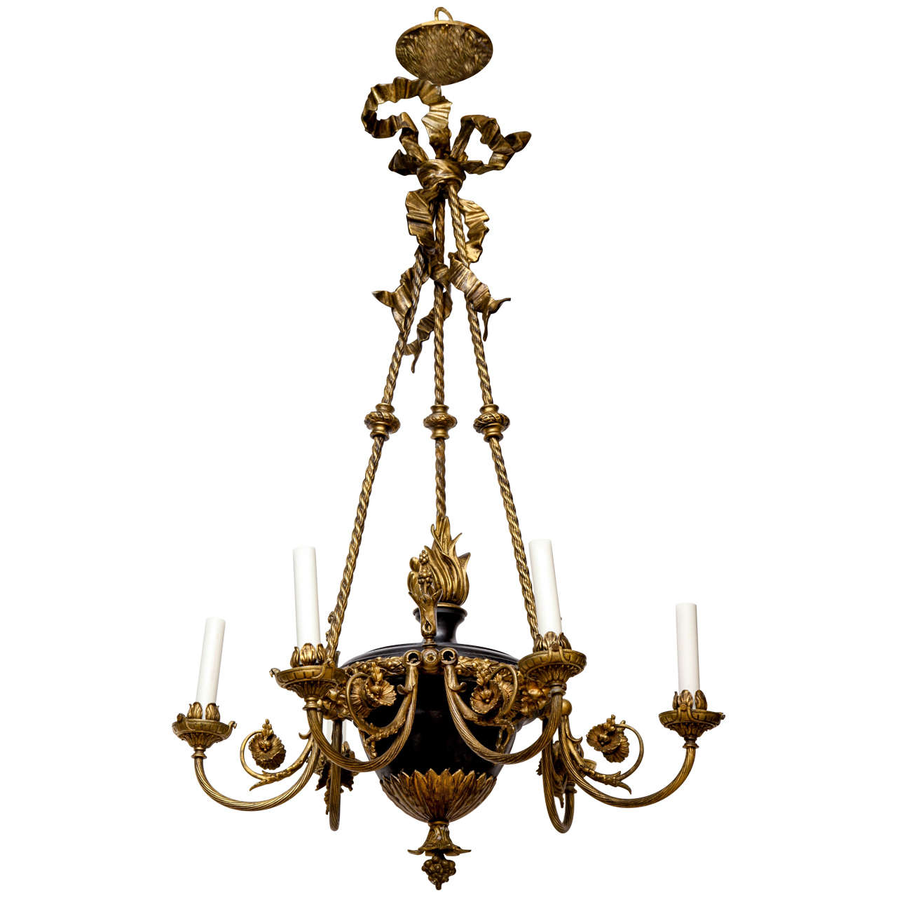 A Six Light French Empire Tole Chandelier