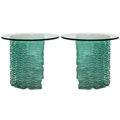 Pair of Fused Glass Round Tables
