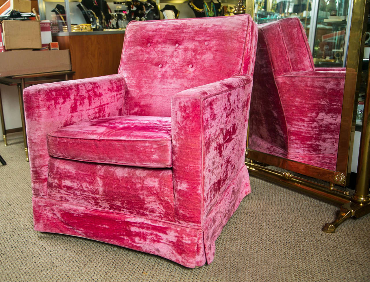 Pair of Pink Velvet Lawson Type Club Chairs 1