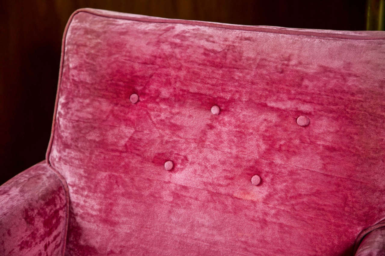 Mid-Century Modern Pair of Pink Velvet Lawson Type Club Chairs