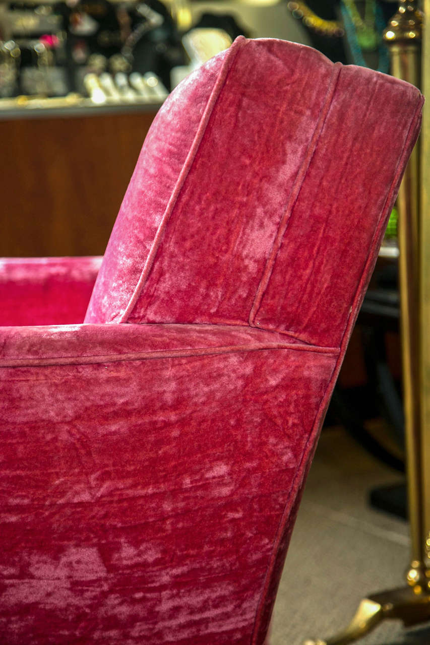 Pair of Pink Velvet Lawson Type Club Chairs In Excellent Condition In Bedford, NY
