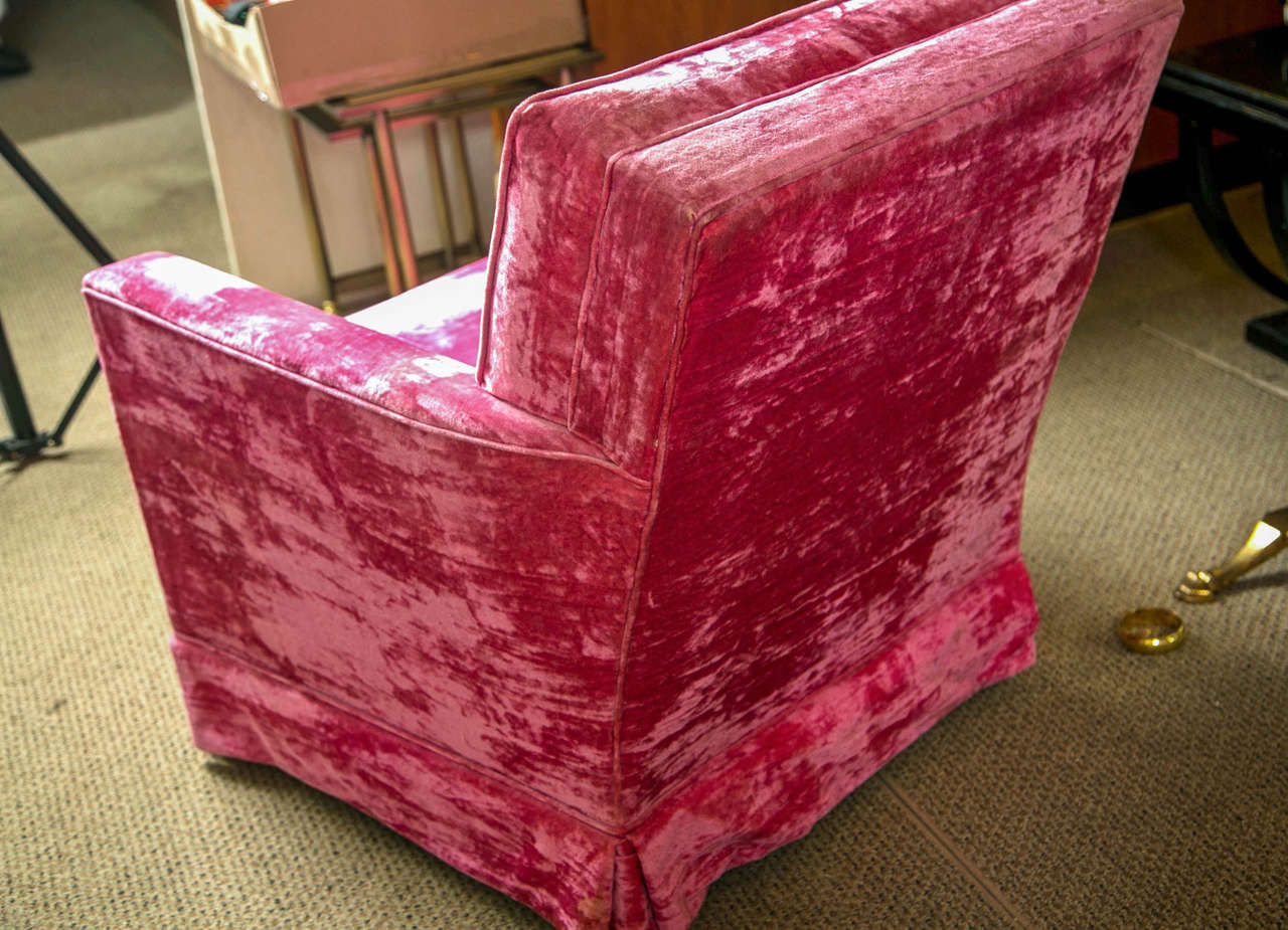 Late 20th Century Pair of Pink Velvet Lawson Type Club Chairs