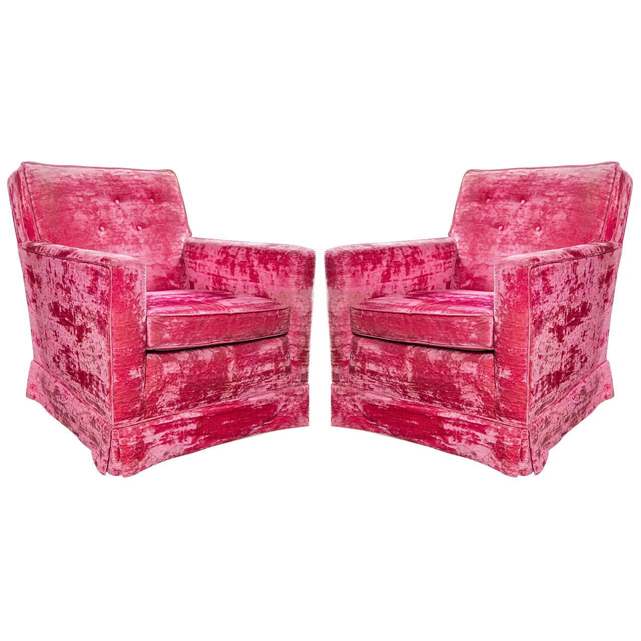 Pair of Pink Velvet Lawson Type Club Chairs