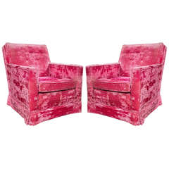 Pair of Pink Velvet Lawson Type Club Chairs