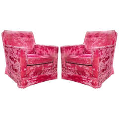 Pair of Pink Velvet Lawson Type Club Chairs