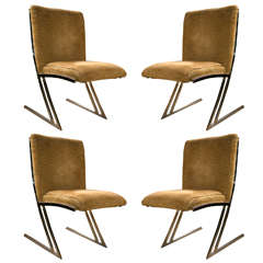Vintage Set Of Four Mid Century Steel Base Dining Chairs