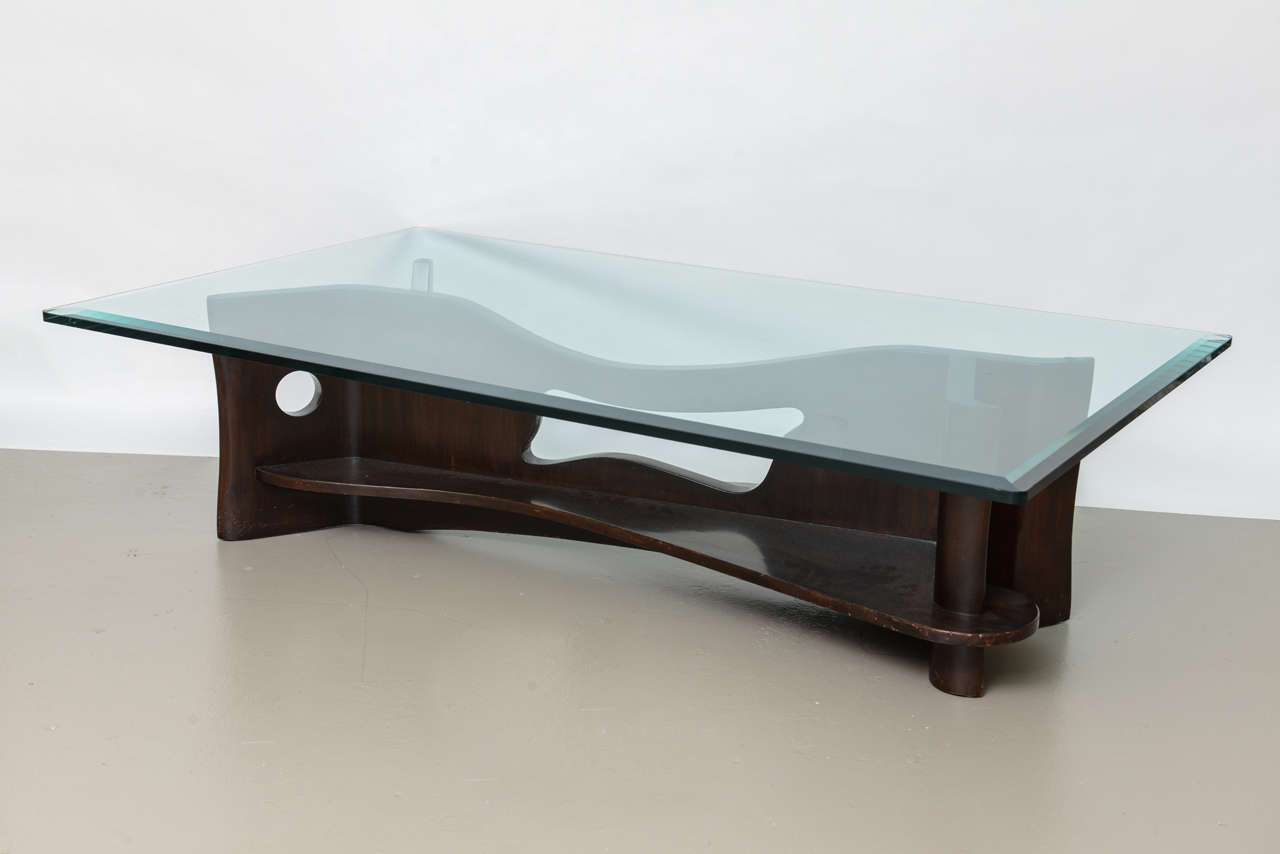 A Fine and Rare Dark Walnut Sculptural Low Table, attributed to Harvey Probber