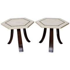 A Pair of Harvey Probber Terrazzo and Dark Walnut Tables