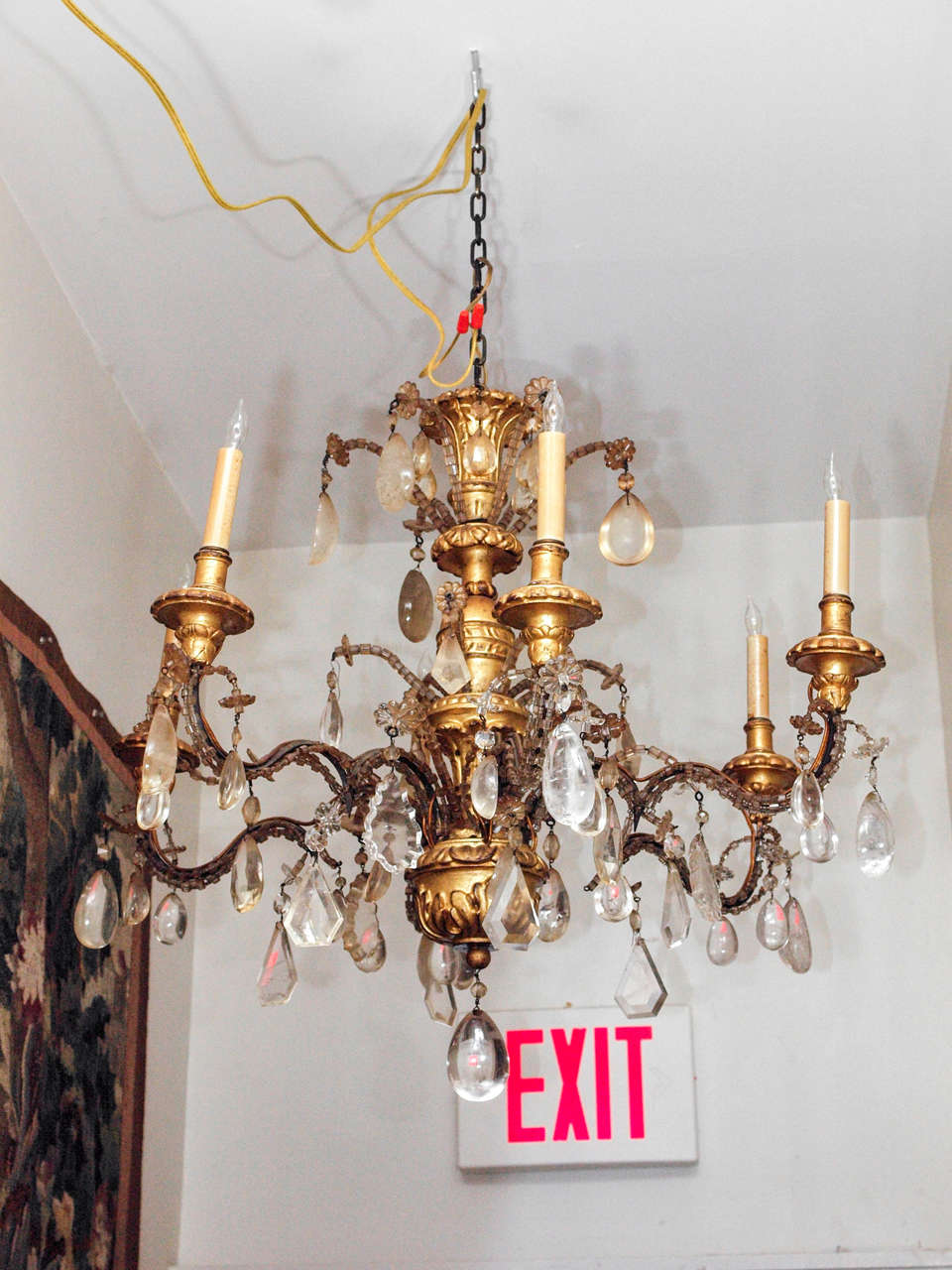 Genovese Gilt Wood And Rock Crystal 6 Arm Chandelier 18th. C