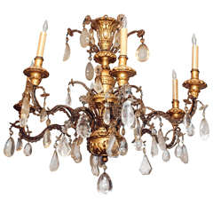 Genovese Gilt Wood And Rock Crystal 6 Arm Chandelier 18th. C