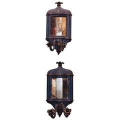 Pair of 18th c. Painted Wood Venetian and Mirror Wall Sconces